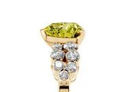 Fancy Yellow Heart Cut Diamond Cluster Engagement Ring Set in Yellow gold with Pavé Band and Prong Setting