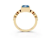 Fancy Blue Princess Cut Diamond Vintage-Inspired Milgrain Ring Set in Yellow gold with Marquise Stations of Round Accents