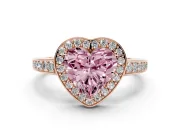 Fancy Pink Heart Cut Diamond Halo Pavé Engagement Ring Set in Rose gold with Bezel Setting