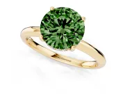 Fancy Green Round Cut Diamond Solitaire Engagement Ring Set in Yellow gold with Prong Setting and Polished Band