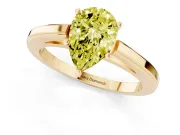 Fancy Yellow Pear Cut Diamond Solitaire Ring Set in Yellow gold with Prong Setting and Classic Band