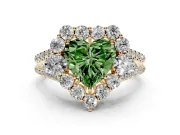 Fancy Green Heart Cut Diamond Halo Split Shank Engagement Ring Set in Yellow gold with Prong-Held Center Stone