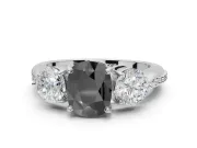 Fancy Black Cushion Cut Lab-Grown Diamond Three-Stone Ring Set in White Gold with Channel-Set Band and Prong Setting