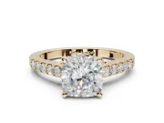 Cushion Cut Pavé Solitaire Engagement Ring Setting | Crossover Gallery | Yellow Gold