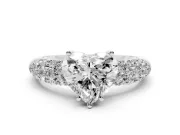 Heart-Shaped Multi Row Pave Solitaire Engagement Ring Setting | Domed Shoulders | Sterling Silver