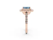Emerald Cut Double Halo Engagement Ring Setting for a Fancy Blue Lab-Grown Diamond | Pave Shoulders | Rose Gold