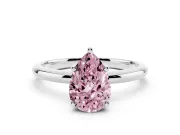 Pear-Shaped Hidden Halo Engagement Ring Setting for a Fancy Pink Lab-Grown Diamond | Plain Band | Sterling Silver