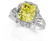 Fancy Yellow Radiant Cut Diamond Halo Split Shank Engagement Ring Set in Silver with Prong-Held Center Stone