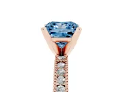 Fancy Blue Princess Cut Diamond Solitaire Ring Set in Rose gold with Slim Pavé Band and Prong Setting