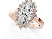 Marquise Cut Diamond Halo Ring Set in Rose gold with Round Halo and Smooth Solitaire Band