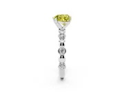Fancy Yellow Heart Cut Diamond Solitaire Ring Set in Platinum with Bezel-Set Accents on Beaded Band and Prong Setting
