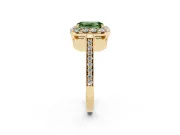 Fancy Green Emerald Cut Diamond Floral Halo Ring Set in Yellow gold with Pavé Band and Prong Setting