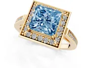 Princess Cut Halo Engagement Ring Setting for a Fancy Blue Lab-Grown Diamond | Polished Halo Rim | Yellow Gold