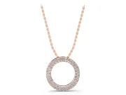 Round Lab-Grown Diamond Double Row Pavé Circle Pendant Necklace | Polished Rim | Rose Gold