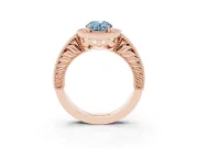 Fancy Blue Oval Cut Diamond Halo Ring Set in Rose gold with Round Accent Halo, Pavé Band and Prong Setting