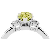 Fancy Yellow Three-Stone Marquise Cut Diamond Ring Set in Platinum with Prong Setting and Plain Band