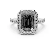 Emerald Cut Halo Engagement Ring Setting for a Black Center | Sterling Silver