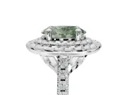 Fancy Green Oval Lab-Grown Diamond Double Halo Statement Ring Set in Platinum with Pavé Band