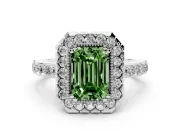 Emerald Cut Milgrain Halo Engagement Ring Setting for a Fancy Green Lab-Grown Diamond | Pavé Shoulders | White Gold