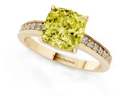 Cushion Cut Pave Solitaire Engagement Ring Setting for a Fancy Yellow Lab-Grown Diamond | Accented Basket | Yellow Gold