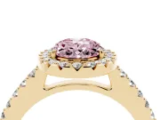 Oval Halo Engagement Ring Setting for a Fancy Pink Lab-Grown Diamond | Single Row Pavé Band | Yellow Gold