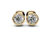 Round Lab-Grown Diamond Full Bezel Solitaire Stud Earrings | Push Backs | Yellow Gold