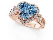 Heart-Shaped Halo Engagement Ring Setting for a Fancy Blue Lab-Grown Diamond | Pointed Pave Shoulders | Rose Gold