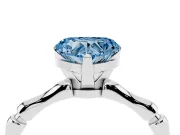 Fancy Blue Heart Cut Diamond Solitaire Ring Set in Silver with Bamboo Band and Prong Setting