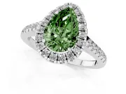 Pear-Shaped Halo Engagement Ring Setting for a Fancy Green Lab-Grown Diamond | Pave Shoulders | White Gold
