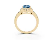Fancy Blue Princess Cut Diamond Pavé Band Halo Engagement Ring Set in Yellow gold with Prong Setting