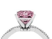Fancy Pink Princess Cut Diamond Solitaire Ring Set in White gold with Twisted Band and Bead Prong Setting