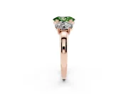 Fancy Green Oval Cut Diamond Three-Stone Ring Set in Rose gold with Polished Band and Prong Setting