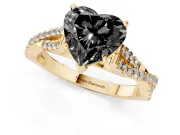Fancy Black Heart Cut Diamond Solitaire Engagement Ring Set in Yellow gold with Twisted Pavé Band and Prong Setting