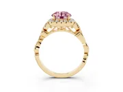 Round Halo Engagement Ring Setting for a Fancy Pink Lab-Grown Diamond | Leaf Shoulders | Yellow Gold