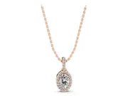Oval Lab-Grown Diamond Pavé Halo Pendant Necklace | Pavé Bail | Rose Gold