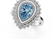 Pear-Shaped Bezel Halo Engagement Ring Setting for a Fancy Blue Lab-Grown Diamond | Sterling Silver