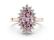 Fancy Pink Marquise Cut Diamond Halo Ring Set in Rose gold with Round Halo and Smooth Solitaire Band