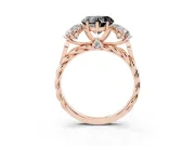 Heart-Shaped Three Stone Engagement Ring Setting for a Black Center | Braided Band | Rose Gold