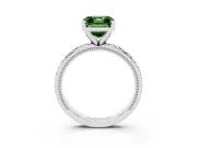 Fancy Green Asscher Cut Diamond Solitaire Ring Set in Platinum with Milgrain and Black Enamel X Pattern Band