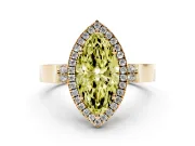 Fancy Yellow Marquise Cut Diamond Halo Ring Set in Yellow gold with Pavé-Lined Split Shank Band