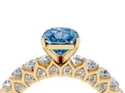Radiant Cut Shared Prong Engagement Ring Setting for a Fancy Blue Lab-Grown Diamond | Yellow Gold