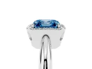 Fancy Blue Asscher Cut Diamond Halo Engagement Ring Set in Silver with Plain Split Shank and Prong Setting