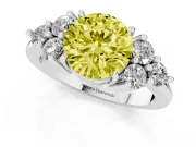 Round Cluster Side Stone Engagement Ring Setting for a Fancy Yellow Lab-Grown Diamond | Platinum