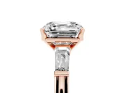 Asscher Cut Diamond Solitaire Ring Set in Rose gold with Tapered Baguette Side Stones and Prong Setting