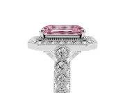 Emerald Cut Graduated Milgrain Halo Engagement Ring Setting for a Fancy Pink Lab-Grown Diamond | Platinum