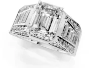 Emerald Cut Men's Graduated Baguette Engagement Ring Setting | Raised Frame Head | Sterling Silver