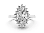 Marquise Cut Diamond Halo Ring Set in Platinum with Round Halo and Smooth Solitaire Band