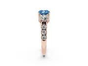 Cushion Cut Three Stone Engagement Ring Setting for a Fancy Blue Lab-Grown Diamond | Accented Shoulders | Rose Gold
