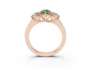 Fancy Green Three-Stone Marquise Cut Diamond Ring Set in Rose gold with Matching Prong Settings and Plain Band