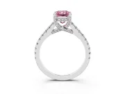 Fancy Pink Radiant Cut Diamond Solitaire Ring Set in Silver with Brilliant Pavé Band and Prong Setting